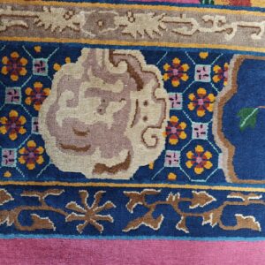 Antique Allover Floral Design Coral Walter Nichols Art Deco Chinese Hand Knotted Rug, detail photo 13, stock number 24739