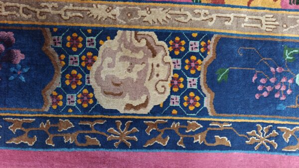 Antique allover floral design coral walter nichols art deco chinese hand knotted rug 24 Antique allover floral design coral walter nichols art deco chinese hand knotted rug, detail photo 13, stock number 24739