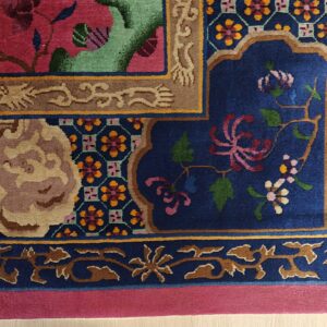 Antique Allover Floral Design Coral Walter Nichols Art Deco Chinese Hand Knotted Rug, detail photo 15, stock number 24739