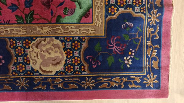 Antique allover floral design coral walter nichols art deco chinese hand knotted rug 26 Antique allover floral design coral walter nichols art deco chinese hand knotted rug, detail photo 15, stock number 24739