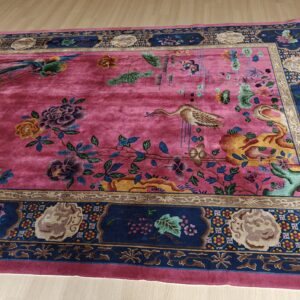 Antique Allover Floral Design Coral Walter Nichols Art Deco Chinese Hand Knotted Rug, detail photo 16, stock number 24739