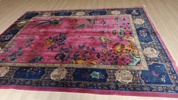 Antique allover floral design coral walter nichols art deco chinese hand knotted rug 27 Antique allover floral design coral walter nichols art deco chinese hand knotted rug, detail photo 16, stock number 24739