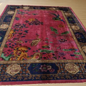 Antique Allover Floral Design Coral Walter Nichols Art Deco Chinese Hand Knotted Rug, detail photo 17, stock number 24739