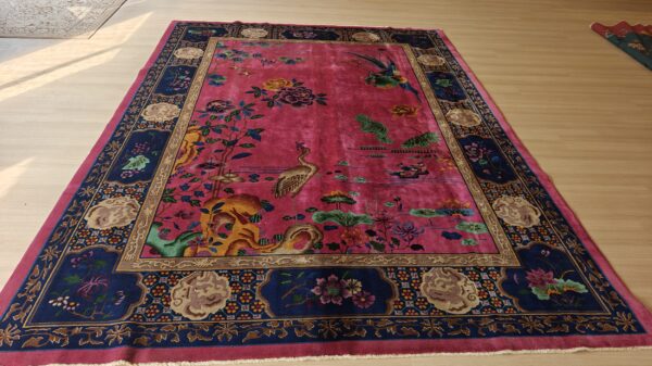 Antique allover floral design coral walter nichols art deco chinese hand knotted rug 28 Antique allover floral design coral walter nichols art deco chinese hand knotted rug, detail photo 17, stock number 24739