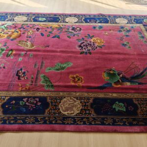 Antique Allover Floral Design Coral Walter Nichols Art Deco Chinese Hand Knotted Rug, detail photo 18, stock number 24739