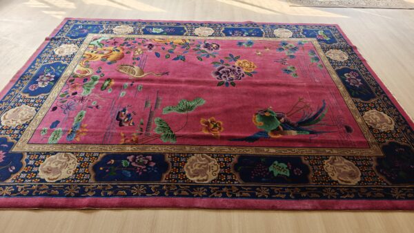 Antique allover floral design coral walter nichols art deco chinese hand knotted rug 29 Antique allover floral design coral walter nichols art deco chinese hand knotted rug, detail photo 18, stock number 24739