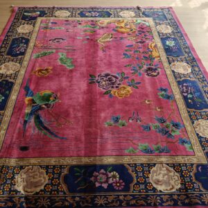 Antique Allover Floral Design Coral Walter Nichols Art Deco Chinese Hand Knotted Rug, detail photo 19, stock number 24739