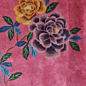 Antique Allover Floral Design Coral Walter Nichols Art Deco Chinese Hand Knotted Rug, detail photo 2, stock number 24739