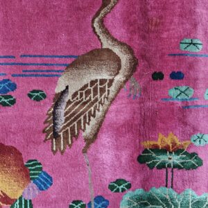 Antique Allover Floral Design Coral Walter Nichols Art Deco Chinese Hand Knotted Rug, detail photo 3, stock number 24739