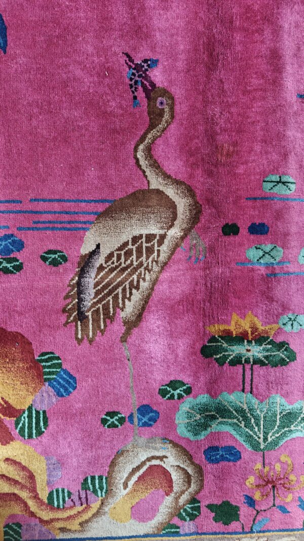 Antique allover floral design coral walter nichols art deco chinese hand knotted rug 14 Antique allover floral design coral walter nichols art deco chinese hand knotted rug, detail photo 3, stock number 24739