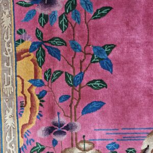 Antique Allover Floral Design Coral Walter Nichols Art Deco Chinese Hand Knotted Rug, detail photo 4, stock number 24739