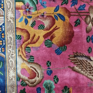 Antique Allover Floral Design Coral Walter Nichols Art Deco Chinese Hand Knotted Rug, detail photo 5, stock number 24739