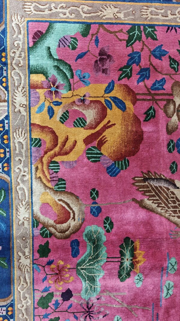 Antique allover floral design coral walter nichols art deco chinese hand knotted rug 16 Antique allover floral design coral walter nichols art deco chinese hand knotted rug, detail photo 5, stock number 24739