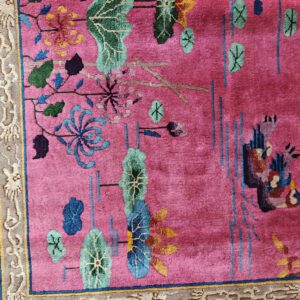 Antique Allover Floral Design Coral Walter Nichols Art Deco Chinese Hand Knotted Rug, detail photo 6, stock number 24739