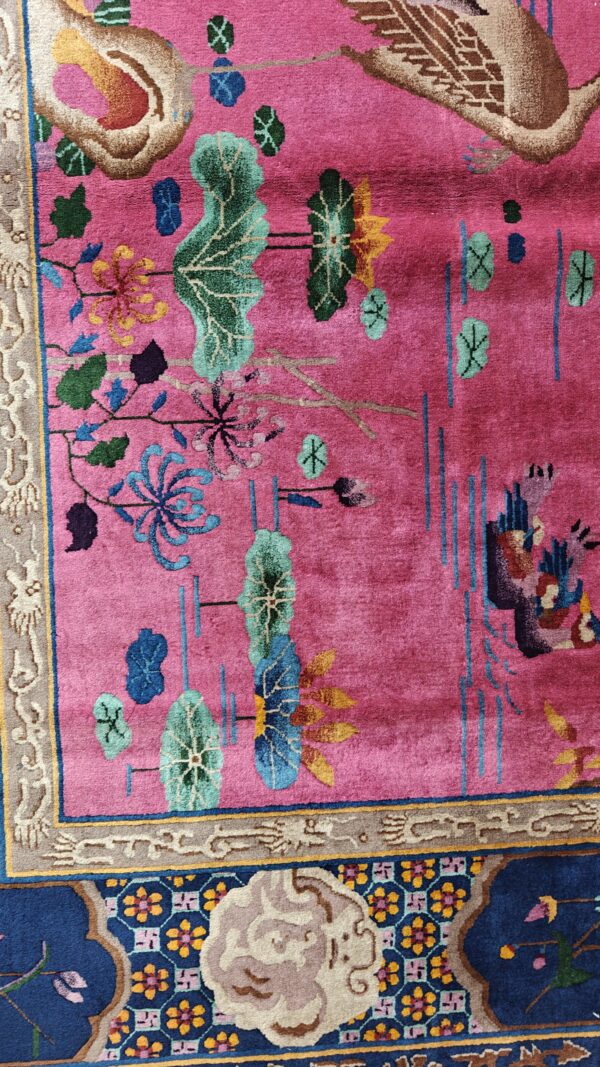 Antique allover floral design coral walter nichols art deco chinese hand knotted rug 17 Antique allover floral design coral walter nichols art deco chinese hand knotted rug, detail photo 6, stock number 24739