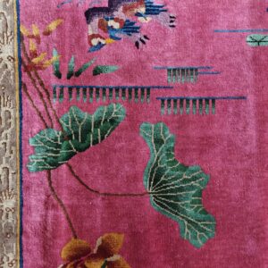 Antique Allover Floral Design Coral Walter Nichols Art Deco Chinese Hand Knotted Rug, detail photo 7, stock number 24739