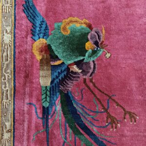 Antique Allover Floral Design Coral Walter Nichols Art Deco Chinese Hand Knotted Rug, detail photo 8, stock number 24739