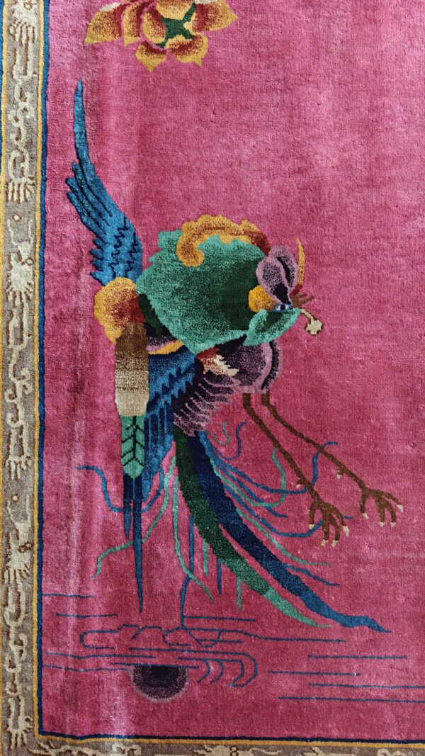 Antique allover floral design coral walter nichols art deco chinese hand knotted rug 19 Antique allover floral design coral walter nichols art deco chinese hand knotted rug, detail photo 8, stock number 24739
