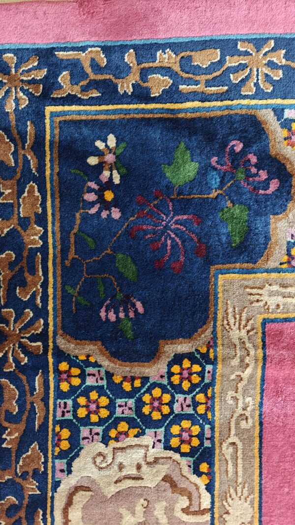 Antique allover floral design coral walter nichols art deco chinese hand knotted rug 20 Antique allover floral design coral walter nichols art deco chinese hand knotted rug, detail photo 9, stock number 24739