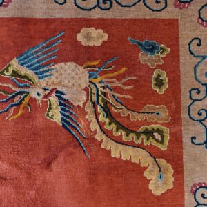 Antique Art Deco Chinese Allover Medallion Red Knotted Rug, detail photo 1, stock number 24179