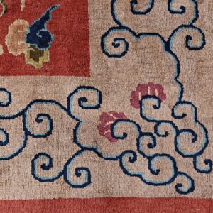 Antique Art Deco Chinese Allover Medallion Red Knotted Rug, detail photo 10, stock number 24179