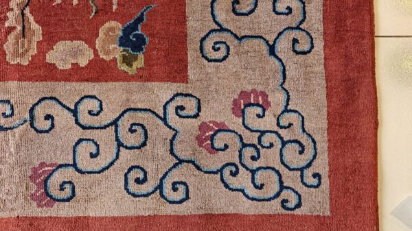 Antique art deco chinese allover medallion red knotted rug 16 Antique art deco chinese allover medallion red knotted rug, detail photo 10, stock number 24179