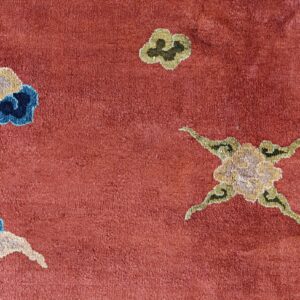 Antique Art Deco Chinese Allover Medallion Red Knotted Rug, detail photo 2, stock number 24179