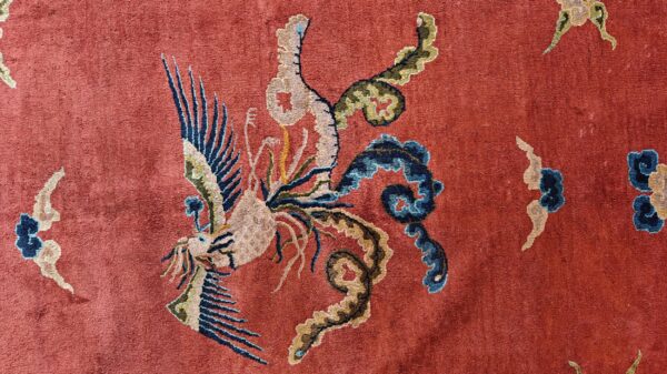 Antique art deco chinese allover medallion red knotted rug 10 Antique art deco chinese allover medallion red knotted rug, detail photo 4, stock number 24179