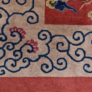 Antique Art Deco Chinese Allover Medallion Red Knotted Rug, detail photo 5, stock number 24179