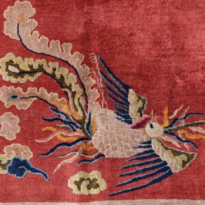 Antique Art Deco Chinese Allover Medallion Red Knotted Rug, detail photo 6, stock number 24179