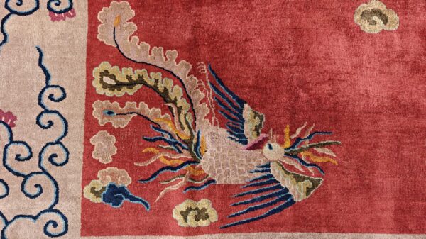 Antique art deco chinese allover medallion red knotted rug 12 Antique art deco chinese allover medallion red knotted rug, detail photo 6, stock number 24179