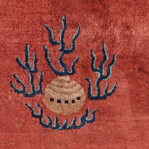 Antique Art Deco Chinese Allover Medallion Red Knotted Rug, detail photo 7, stock number 24179