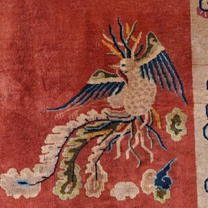 Antique Art Deco Chinese Allover Medallion Red Knotted Rug, detail photo 8, stock number 24179