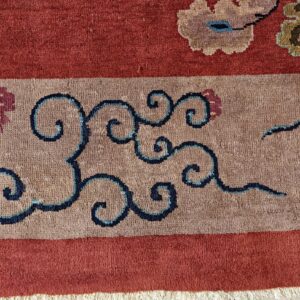 Antique Art Deco Chinese Allover Medallion Red Knotted Rug, detail photo 9, stock number 24179