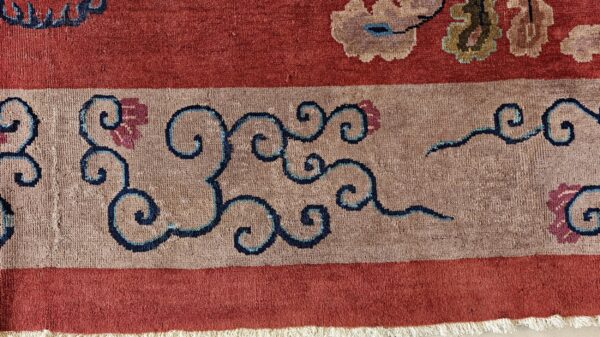 Antique art deco chinese allover medallion red knotted rug 15 Antique art deco chinese allover medallion red knotted rug, detail photo 9, stock number 24179