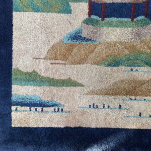 Antique Art Deco Room Size Wool Beige, Navy Rug, detail photo 10, stock number 24061