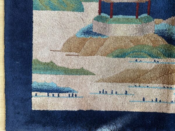 Antique art deco room size wool beige, navy rug 14 Antique art deco room size wool beige, navy rug, detail photo 10, stock number 24061