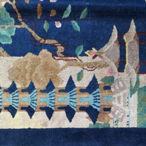 Antique Art Deco Room Size Wool Beige, Navy Rug, detail photo 11, stock number 24061