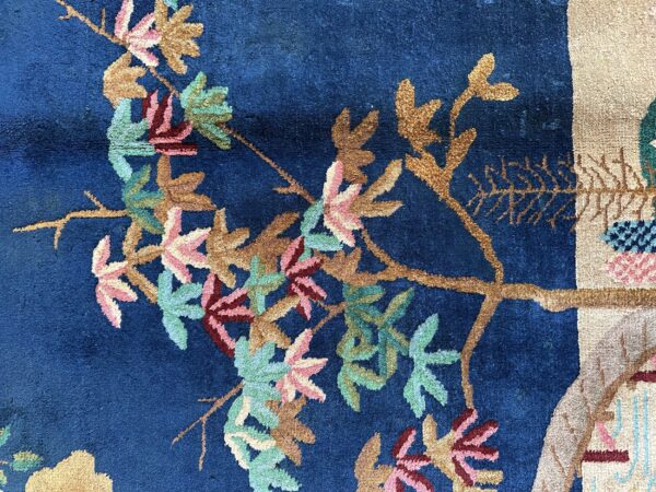 Antique art deco room size wool beige, navy rug 16 Antique art deco room size wool beige, navy rug, detail photo 12, stock number 24061