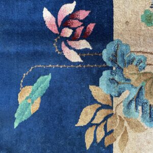 Antique Art Deco Room Size Wool Beige, Navy Rug, detail photo 13, stock number 24061