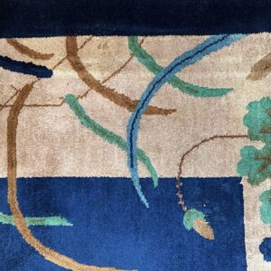 Antique Art Deco Room Size Wool Beige, Navy Rug, detail photo 14, stock number 24061