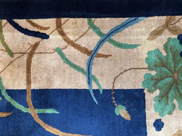 Antique art deco room size wool beige, navy rug 18 Antique art deco room size wool beige, navy rug, detail photo 14, stock number 24061