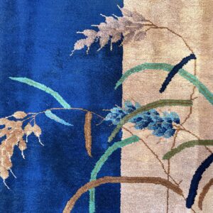 Antique Art Deco Room Size Wool Beige, Navy Rug, detail photo 15, stock number 24061