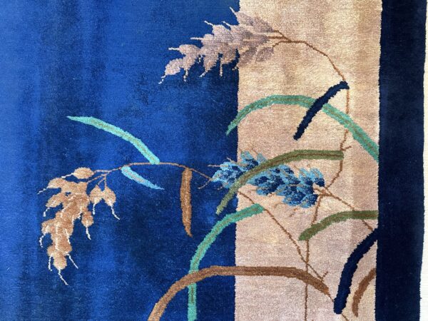 Antique art deco room size wool beige, navy rug 19 Antique art deco room size wool beige, navy rug, detail photo 15, stock number 24061