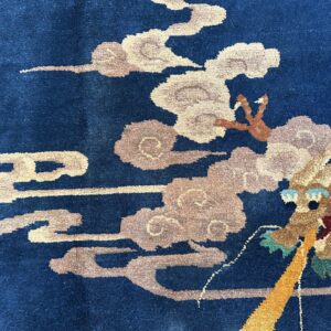 Antique Art Deco Room Size Wool Beige, Navy Rug, detail photo 18, stock number 24061