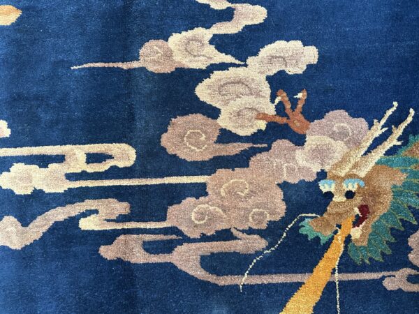Antique art deco room size wool beige, navy rug 22 Antique art deco room size wool beige, navy rug, detail photo 18, stock number 24061