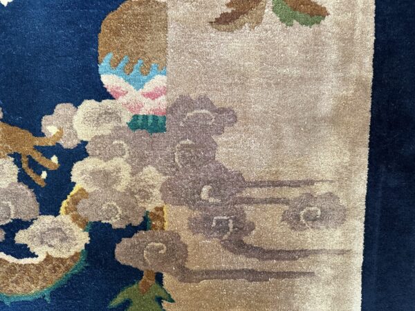 Antique art deco room size wool beige, navy rug 23 Antique art deco room size wool beige, navy rug, detail photo 19, stock number 24061