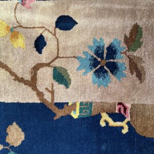 Antique Art Deco Room Size Wool Beige, Navy Rug, detail photo 20, stock number 24061