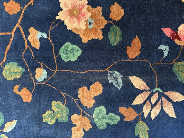 Antique art deco room size wool beige, navy rug 25 Antique art deco room size wool beige, navy rug, detail photo 21, stock number 24061