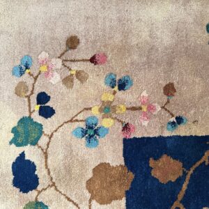 Antique Art Deco Room Size Wool Beige, Navy Rug, detail photo 22, stock number 24061